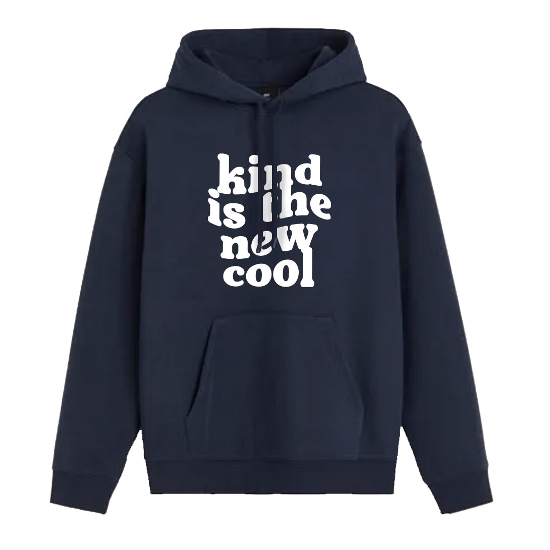 Hoodie Azul Navy con Blanco Kind is the new cool