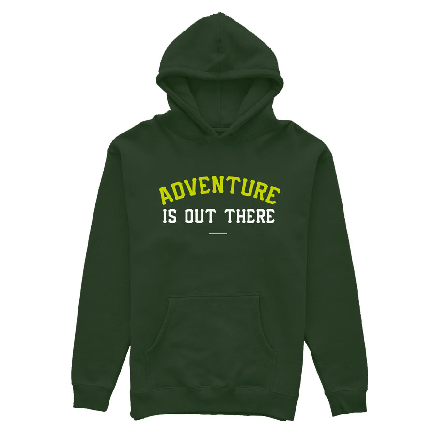 Hoodie Verde Oliva con Verde y Blanco Adventure is out there